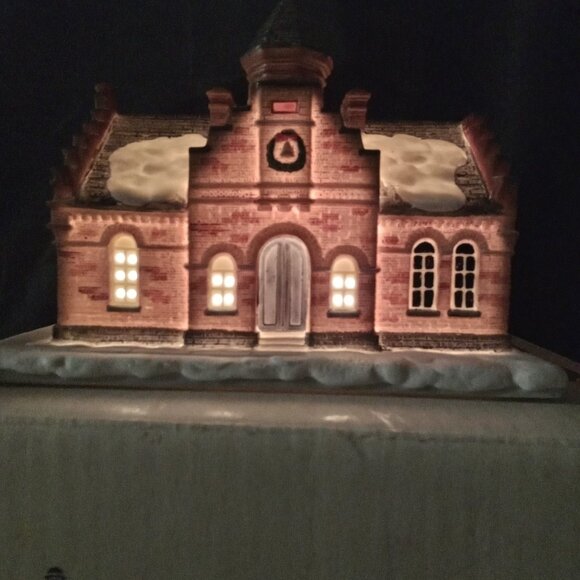 Vintage Christmas Luminary With Box Town Offices Norman Rockwell Hawthorne 1990s - Picture 3 of 16